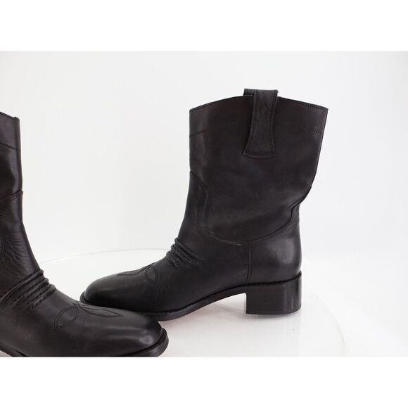 Bibi Lou Briana Western Boot Black Leather Size 37 7 Pull On Cowboy Ankle - Picture 10 of 16